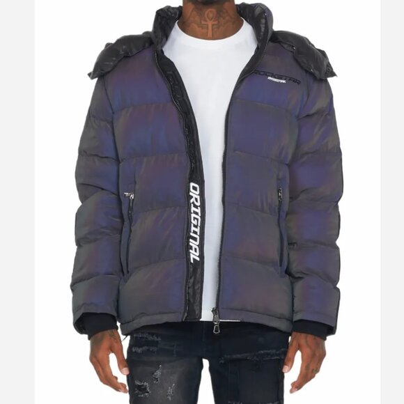 Rockstar Original Magic Puffer Jacket Coat Black Purple Hood Size 3XL - Picture 1 of 13